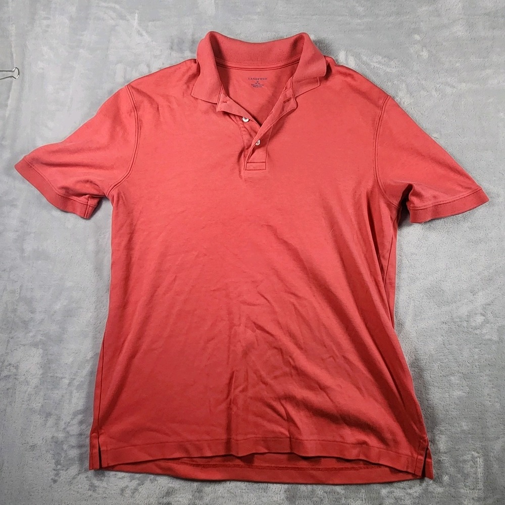 Lands End Polo Shirt Men Size Medium 38-40 Short Sleeve Collar Pima Cotton‎ Red